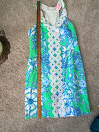 Lilly Pulitzer Size 6 Green Blue Floral Crochet Trim Shift Dress
