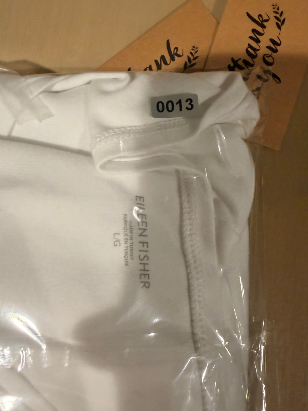 Eileen Fisher White Organic Cotton Scoop Neck 3/4 Sleeve Top Large