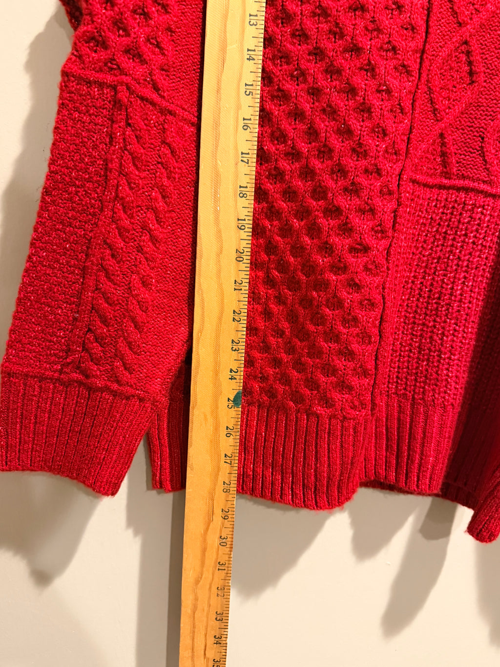 American Eagle Red Patchwork Cable Knit Mock Neck Sweater M