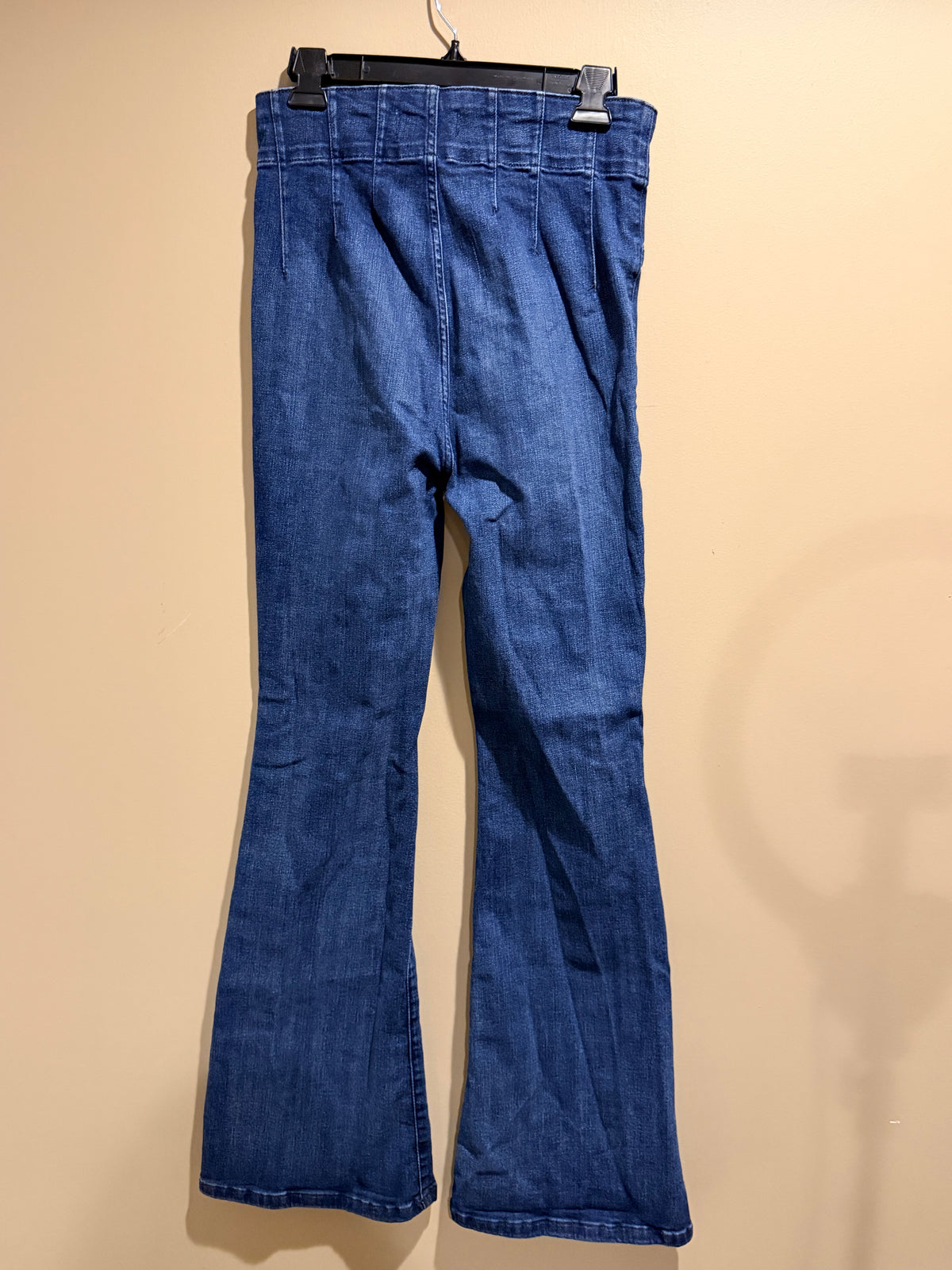 We The Free Free People 31 High Rise Flare Jeans Seamed Dark Wash