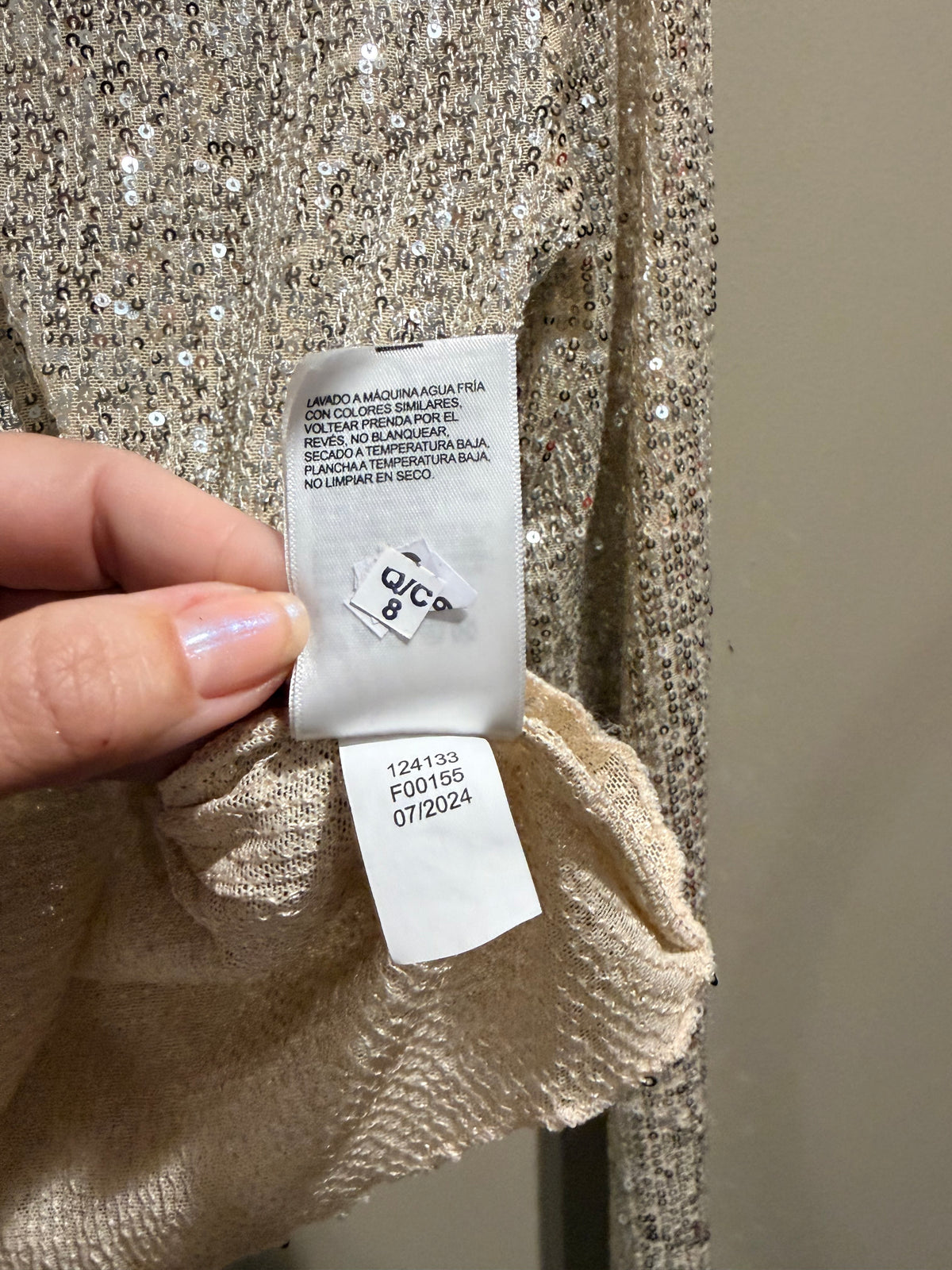 Lucky Brand Sequin Top S Champagne Silver Long Sleeve Holiday Party