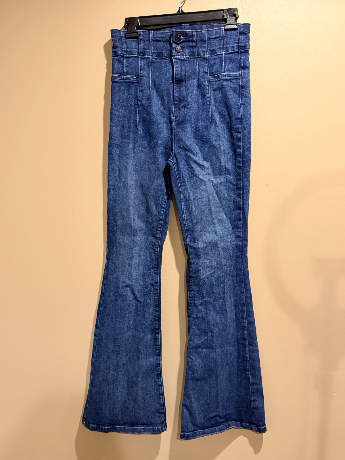 We The Free Free People 31 High Rise Flare Jeans Seamed Dark Wash