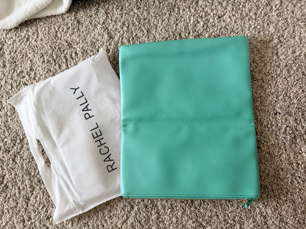 Rachel Pally Peach Floral Fold-Over Clutch with Teal Accents