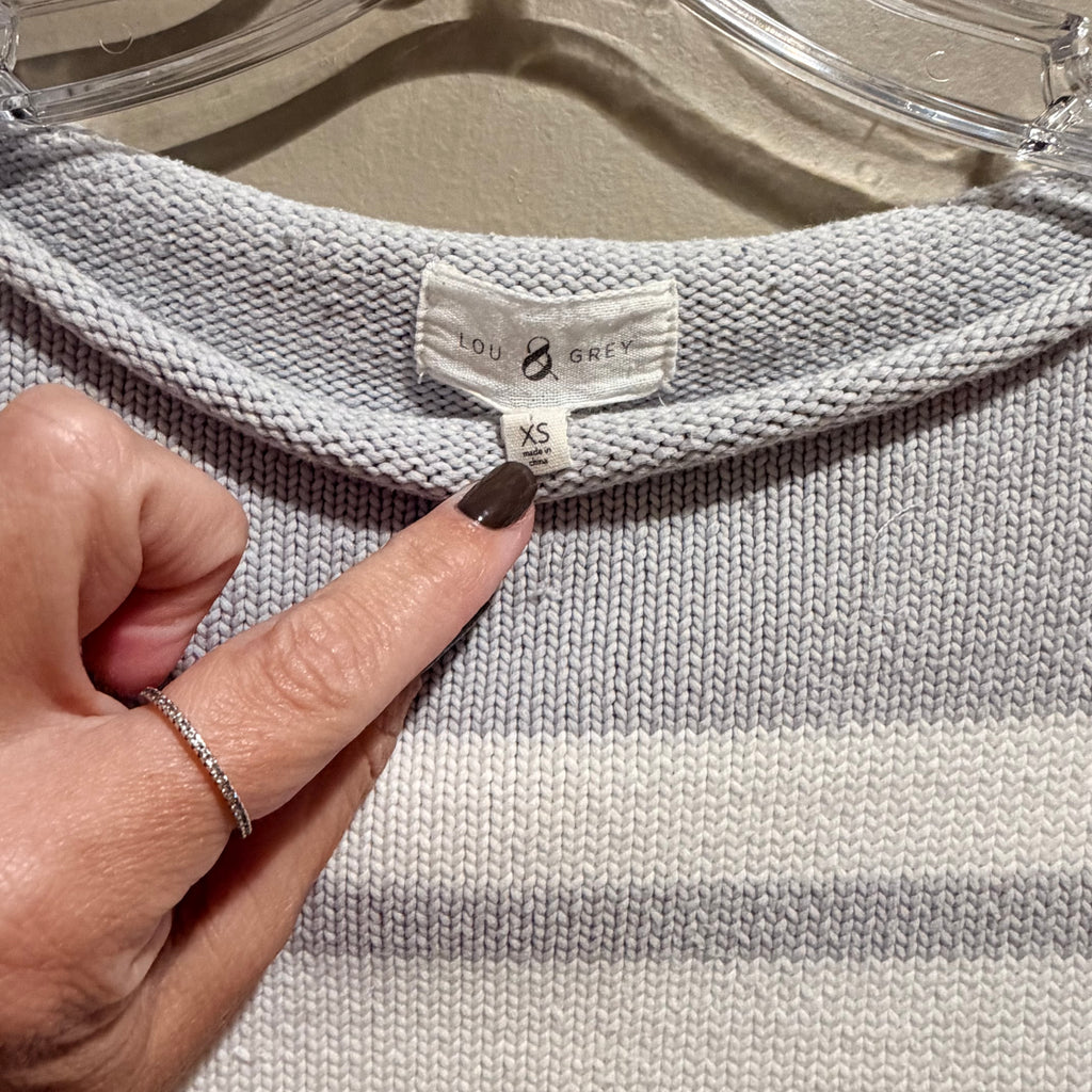 Lou & Grey Striped Crewneck Sweater - White & Light Gray