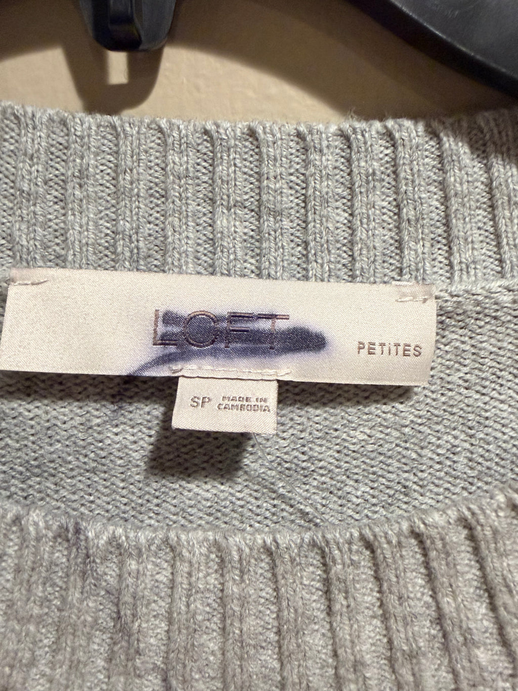 LOFT Petites Striped Crewneck Sweater Gray Ivory Side Slit SP
