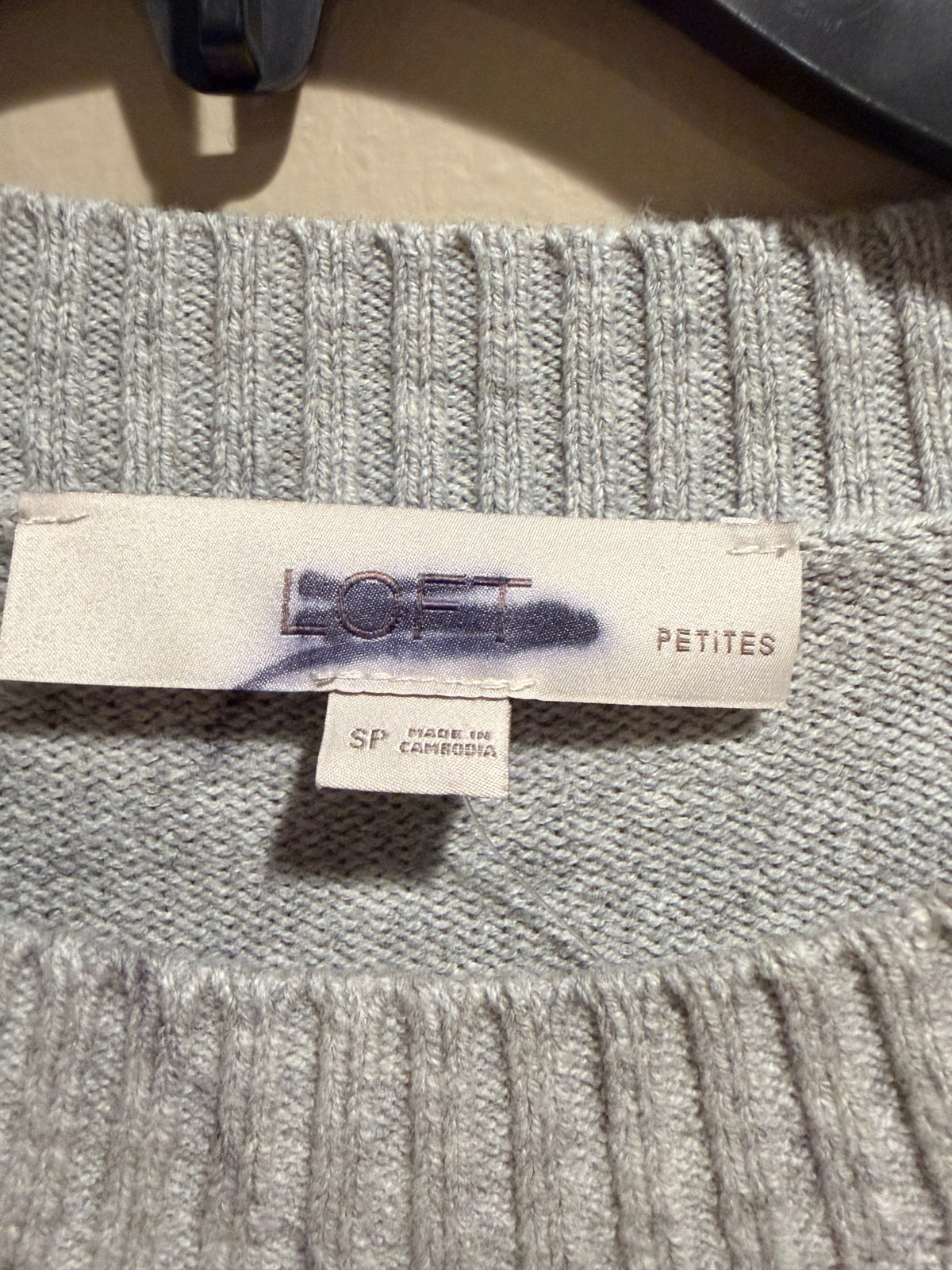 LOFT Petites Striped Crewneck Sweater Gray Ivory Side Slit SP