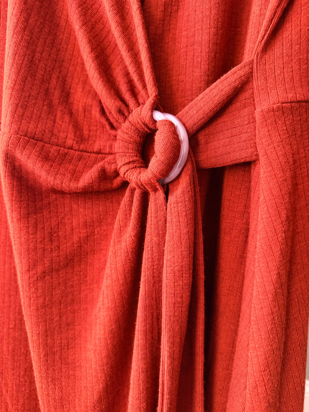 Soft Surroundings Large Rust Ribbed Ring Detail Wrap Maxi Dress Long Sleeve