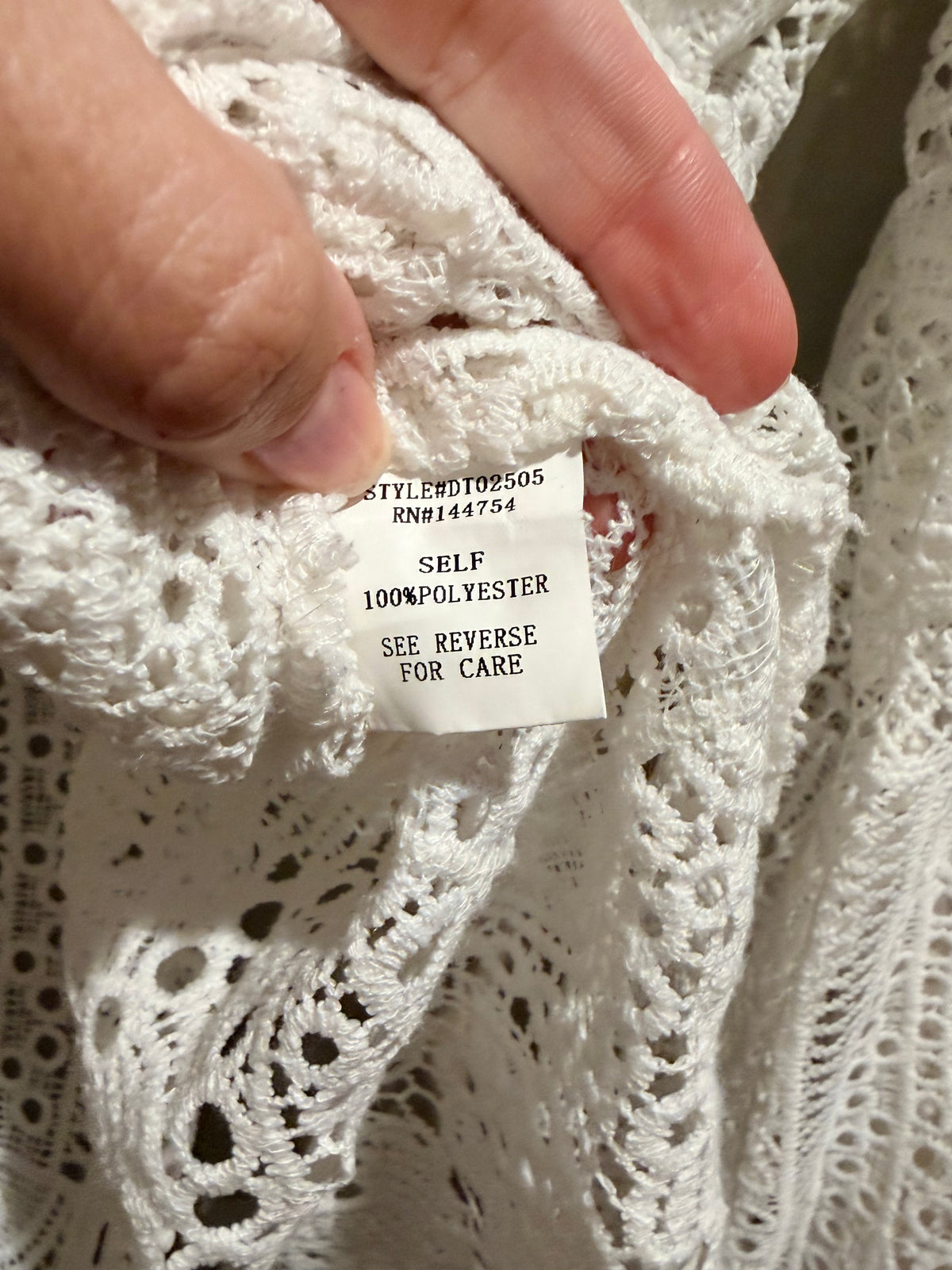 Davi & Dani White Crochet Lace Tunic Top L Boho Scallop Festival