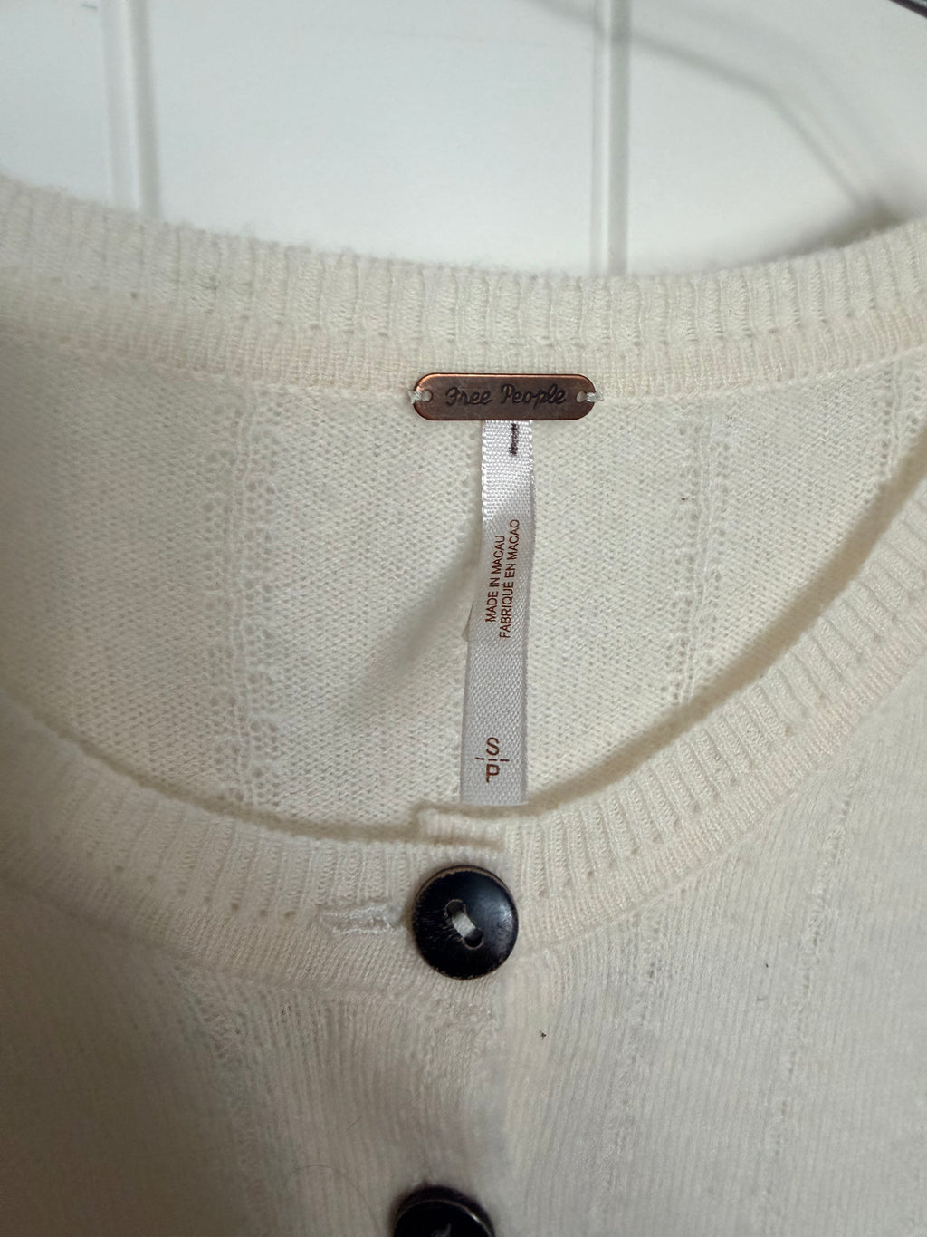 Free People Cashmere Cream Short Sleeve Cardigan Button S/M
