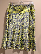 Ted Baker Silk Cotton Floral Midi Skirt Size 4 Yellow Gray