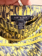 Ted Baker Silk Cotton Floral Midi Skirt Size 4 Yellow Gray