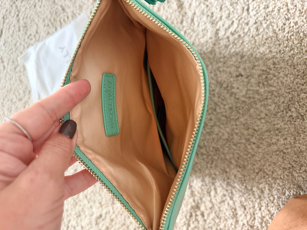 Rachel Pally Peach Floral Fold-Over Clutch with Teal Accents