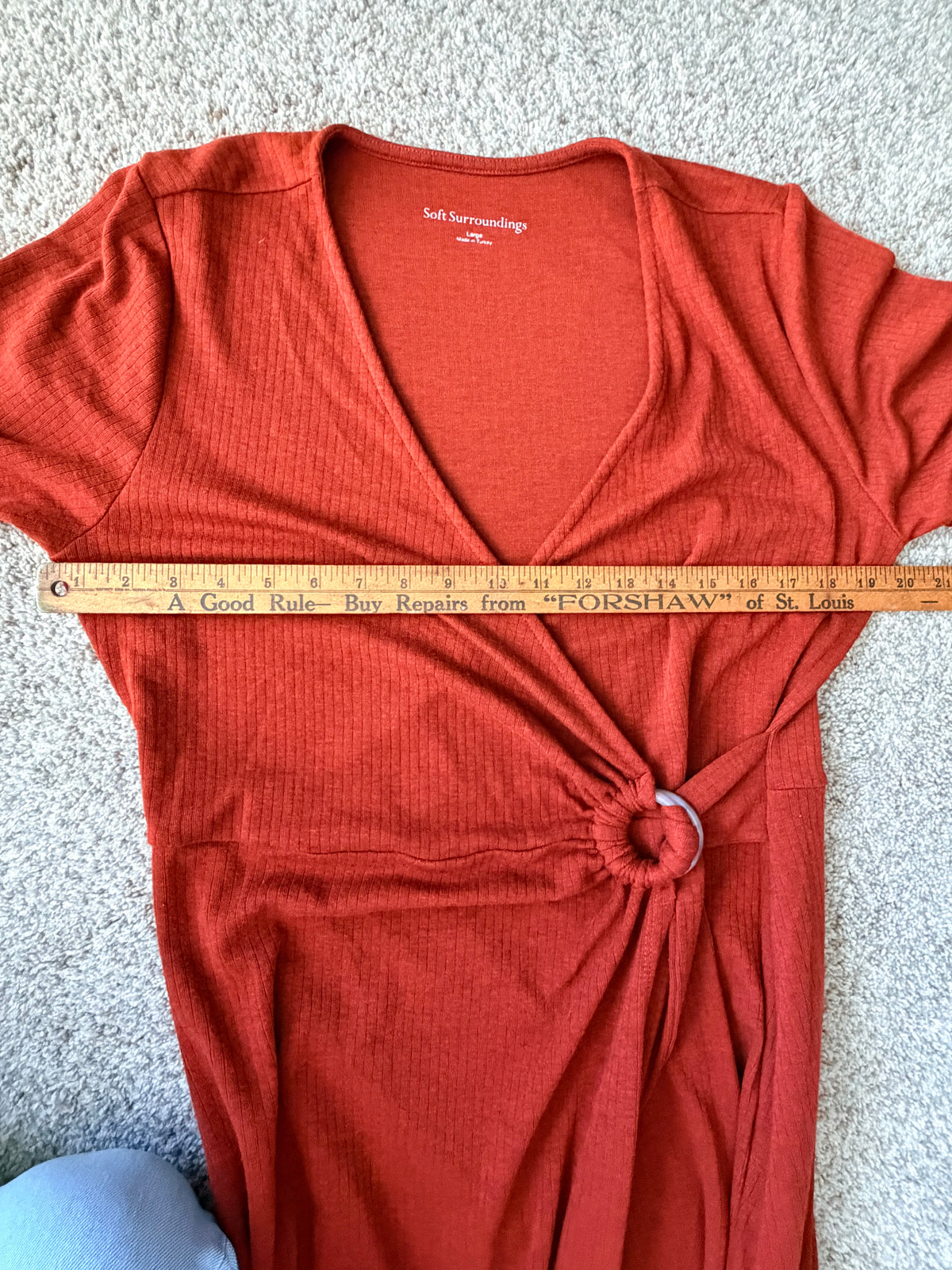 Soft Surroundings Large Rust Ribbed Ring Detail Wrap Maxi Dress Long Sleeve