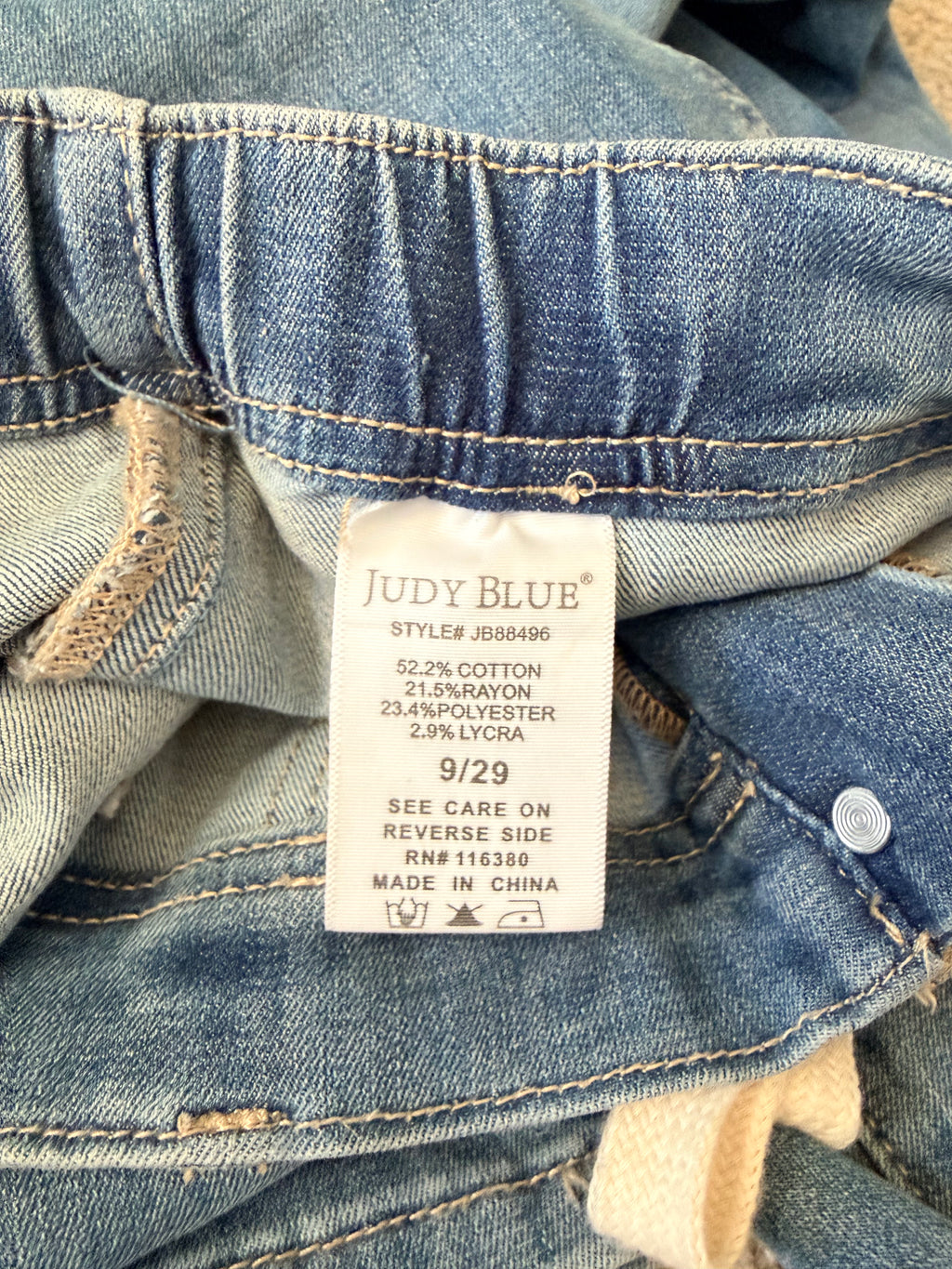 Judy Blue Jeans 9/29 Drawstring Waist Patch Pocket Relaxed Boyfriend Denim