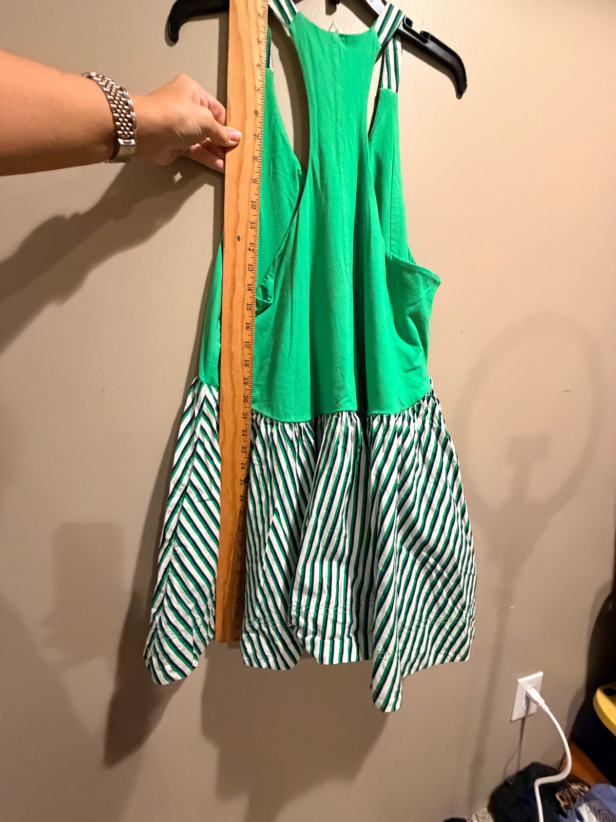 Daily Practice Green Striped Mixed Media Swing Dress Tunic Lagenlook M