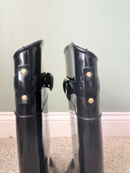 Lauren Ralph Lauren Rossalyn II Black Tall Rain Boots Gold Buckle Size 6B