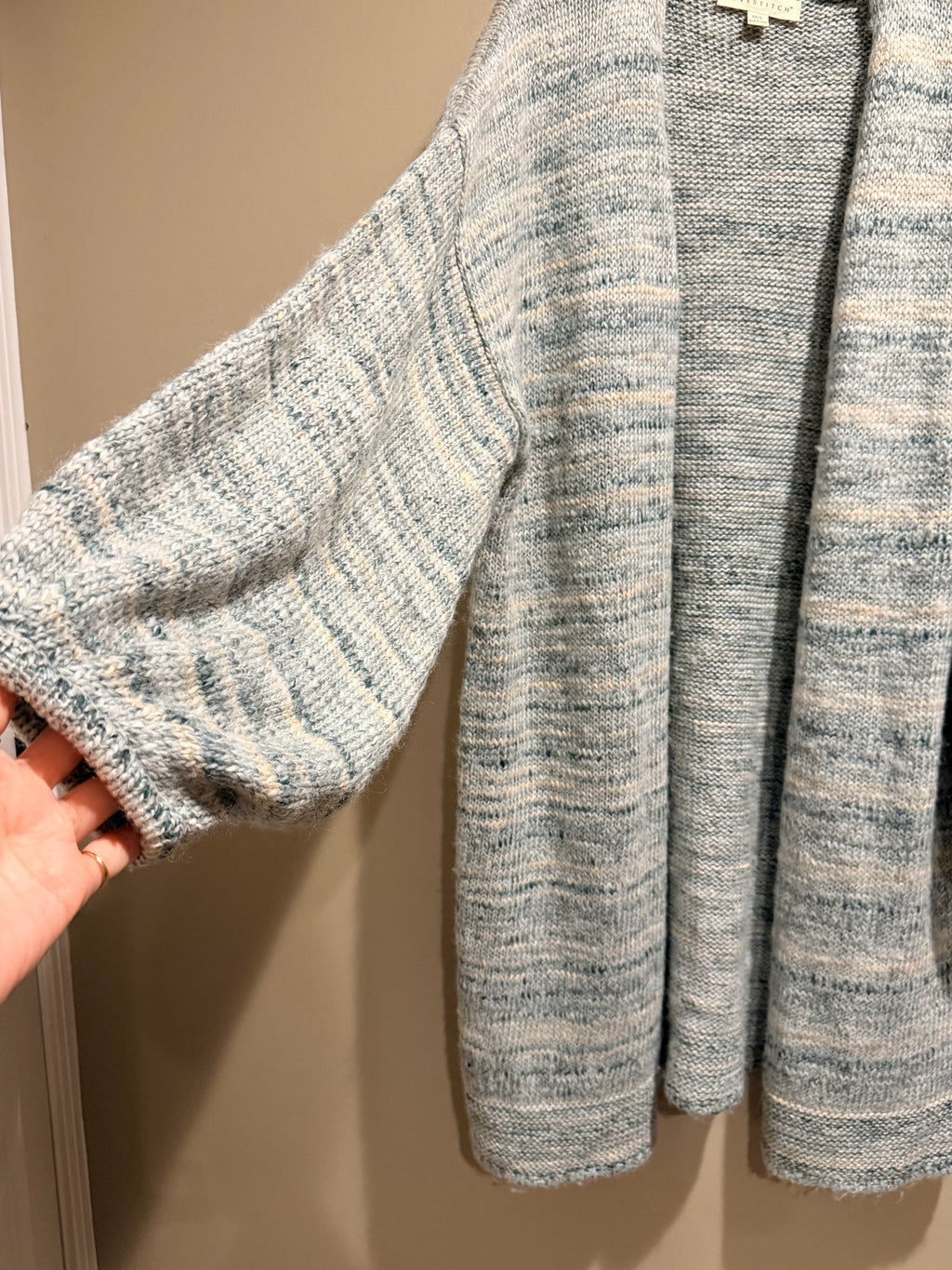 Lovestitch Wool Blend Long Cardigan Duster Blue Cream M/L
