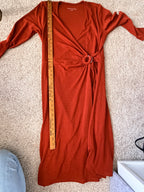 Soft Surroundings Large Rust Ribbed Ring Detail Wrap Maxi Dress Long Sleeve