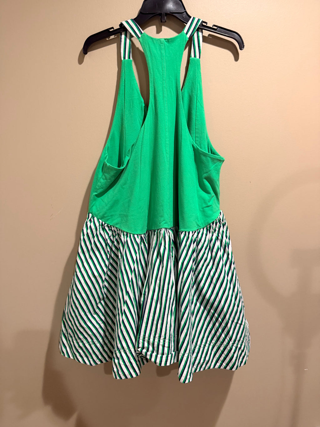 Daily Practice Green Striped Mixed Media Swing Dress Tunic Lagenlook M