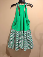 Daily Practice Green Striped Mixed Media Swing Dress Tunic Lagenlook M