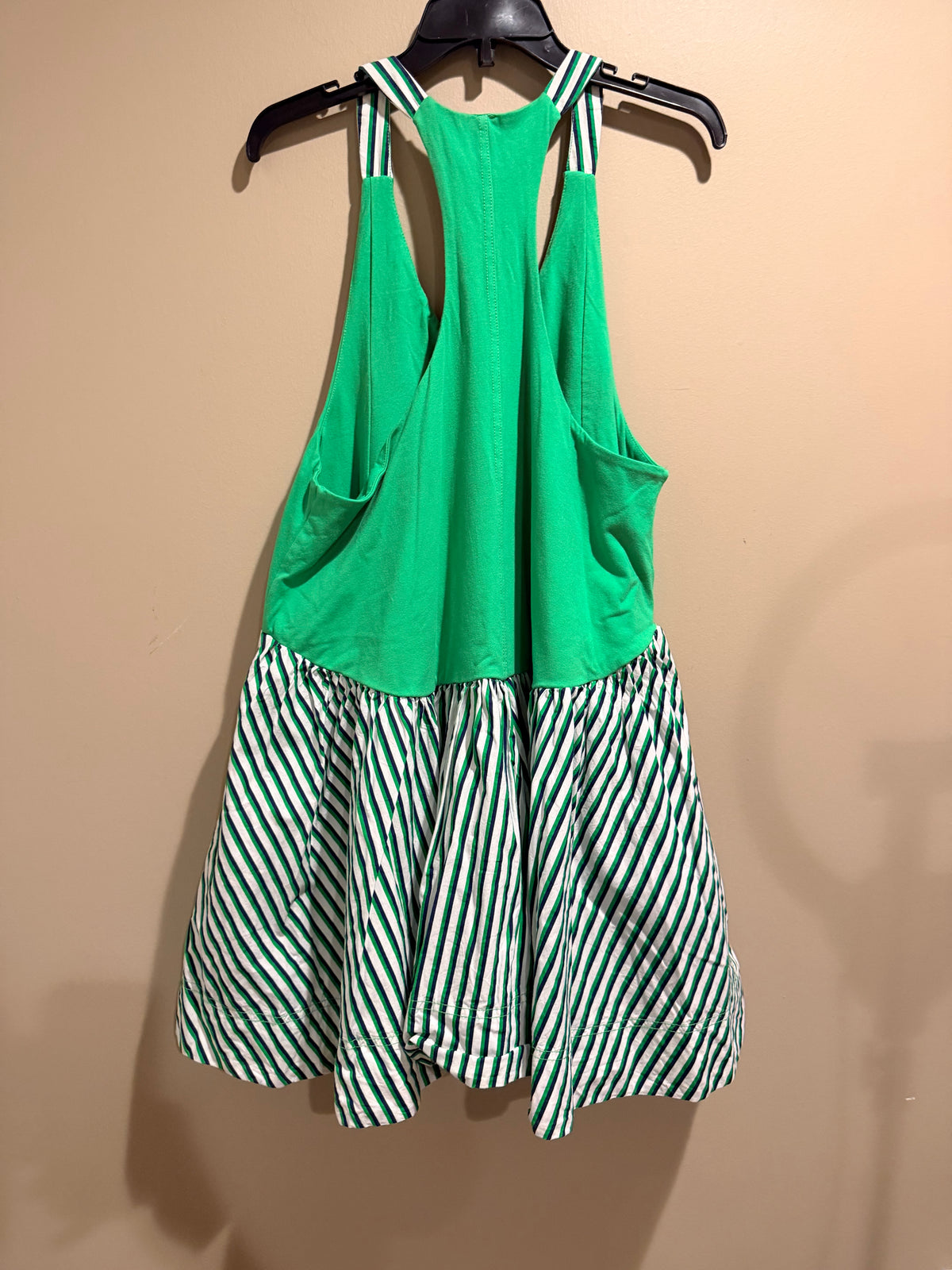 Daily Practice Green Striped Mixed Media Swing Dress Tunic Lagenlook M