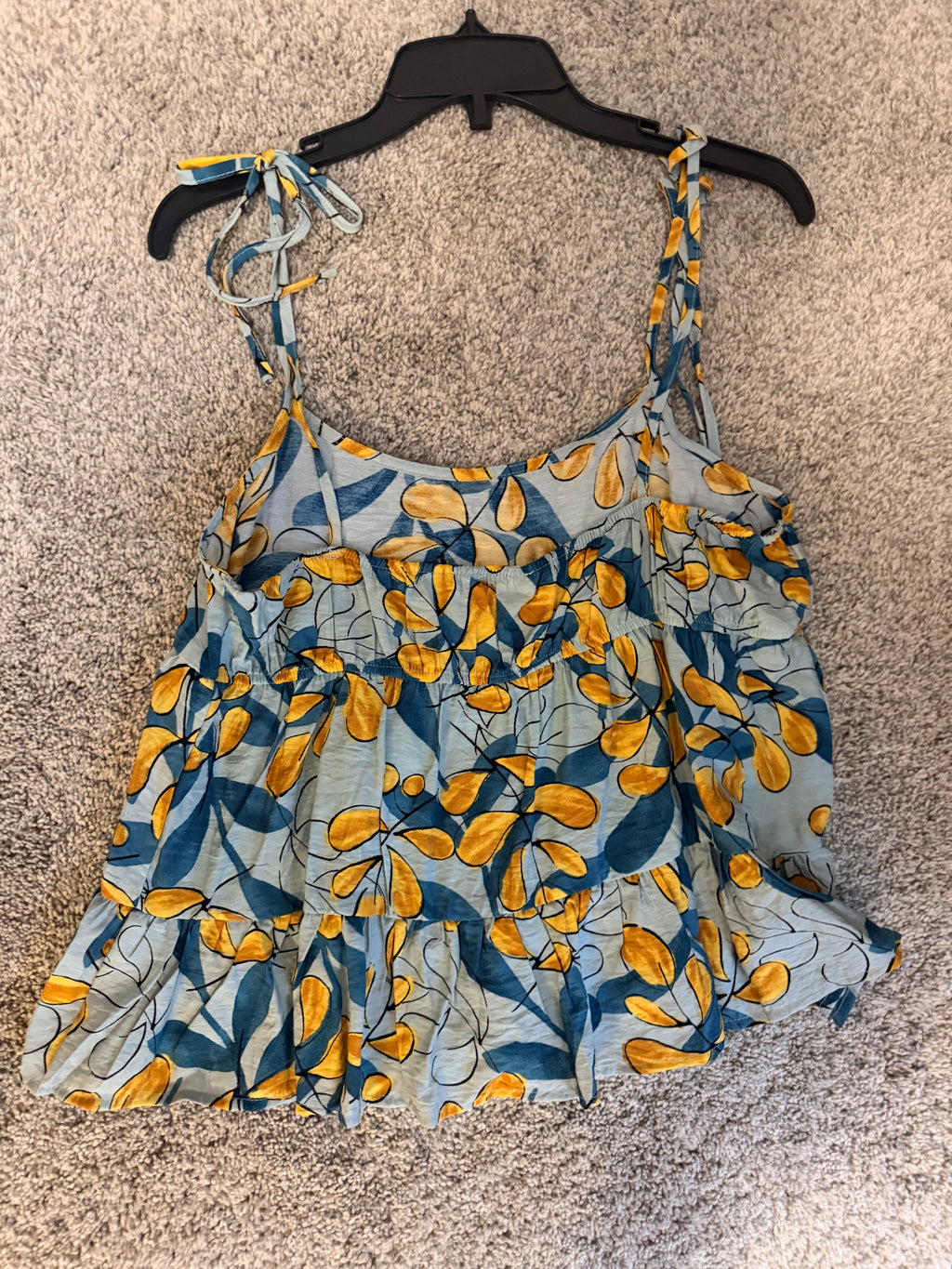 mine Blue & Yellow Leaf-Print Tie-Strap Camisole