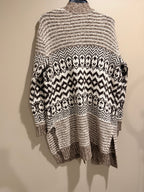 American Eagle Fair Isle Long Cardigan Sweater Brown Cream Boho M