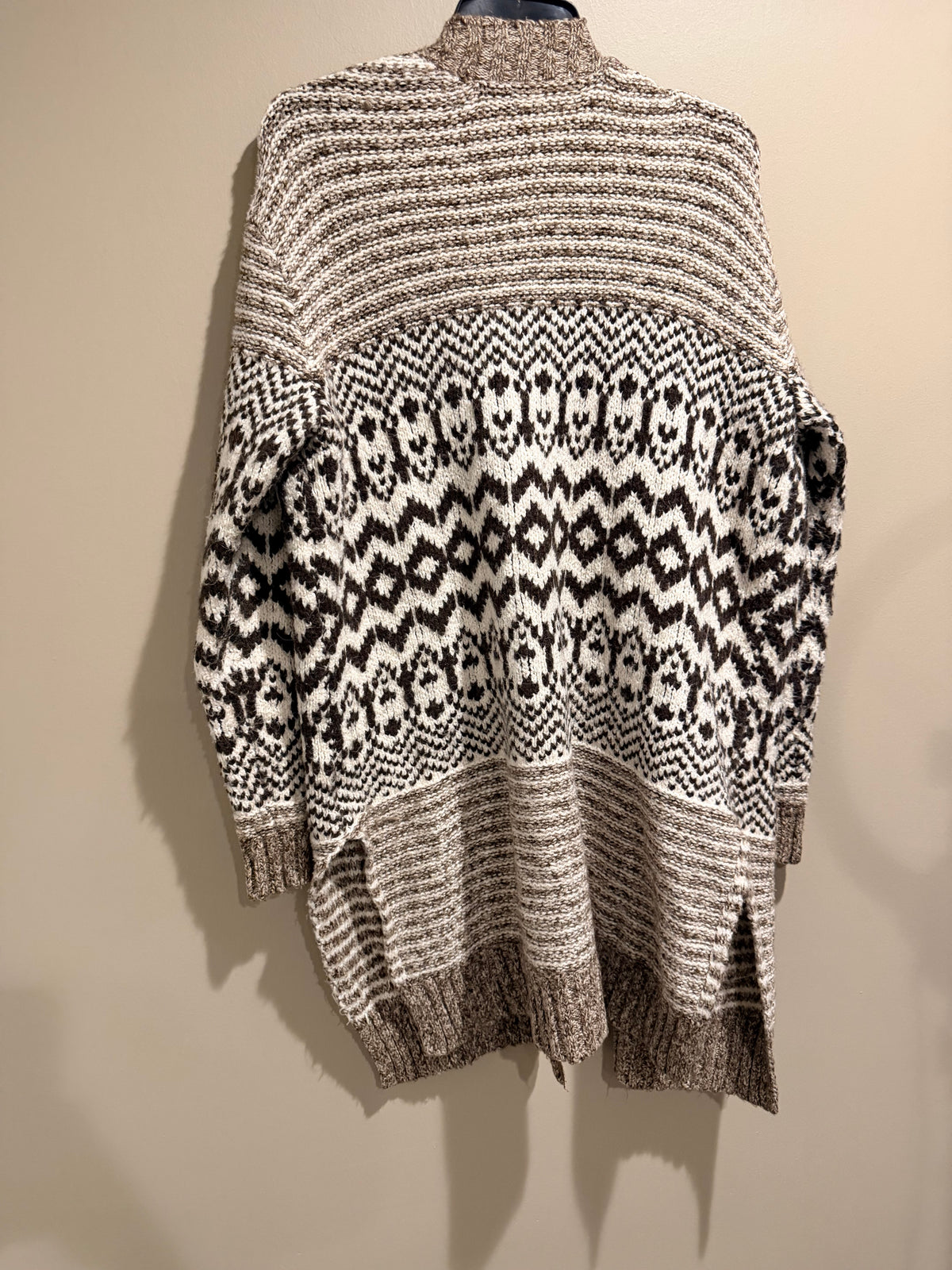 American Eagle Fair Isle Long Cardigan Sweater Brown Cream Boho M