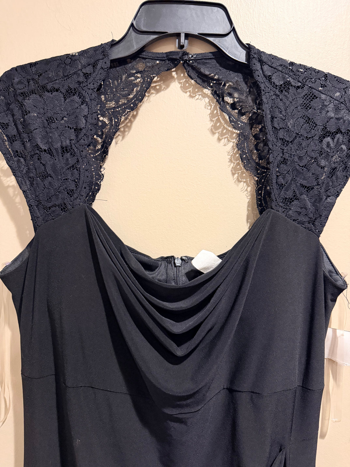 MSK Black Lace Ruched Draped Cocktail Dress Size 14 NWT