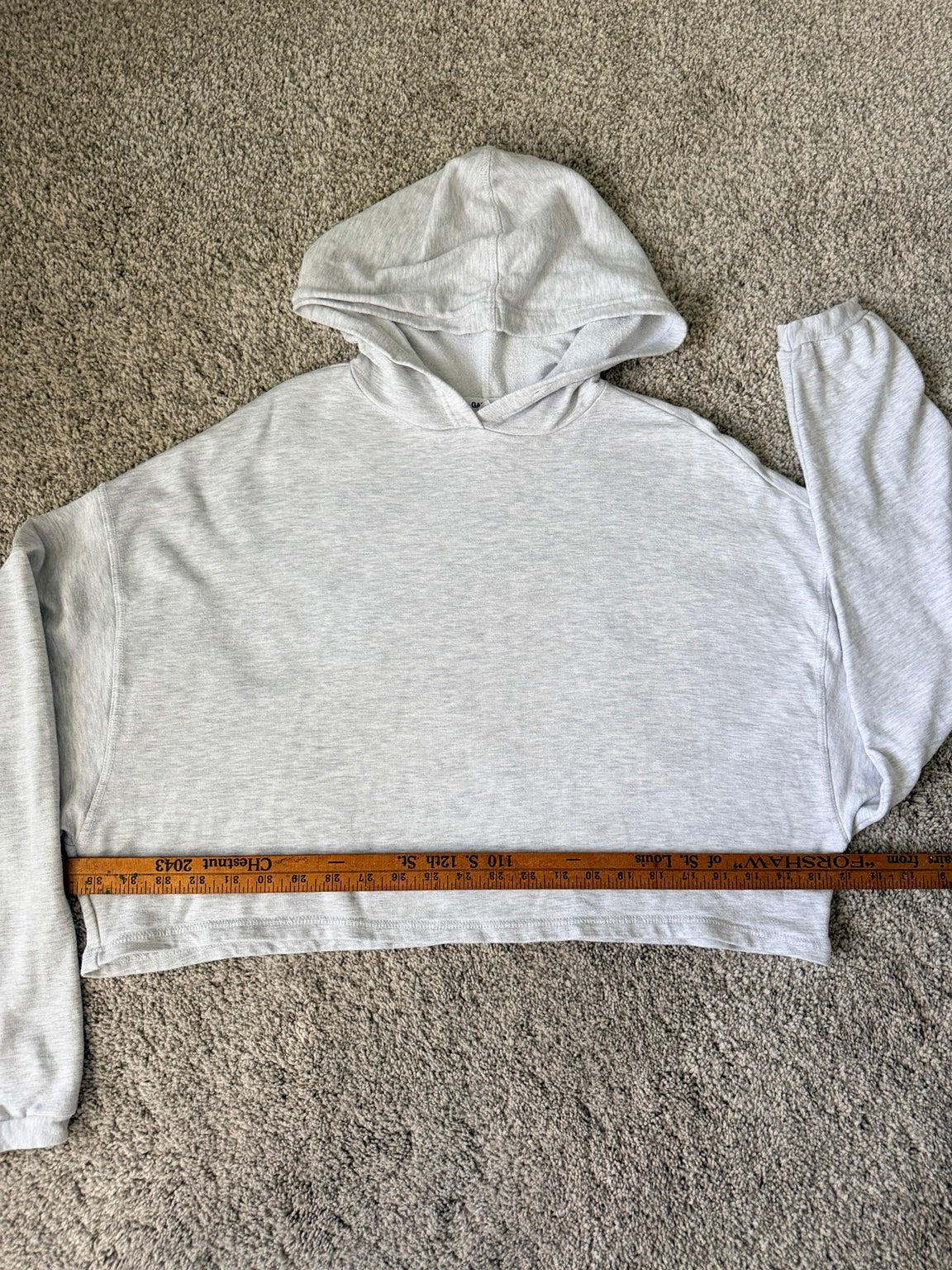 Garage cropped hoodie width measurement