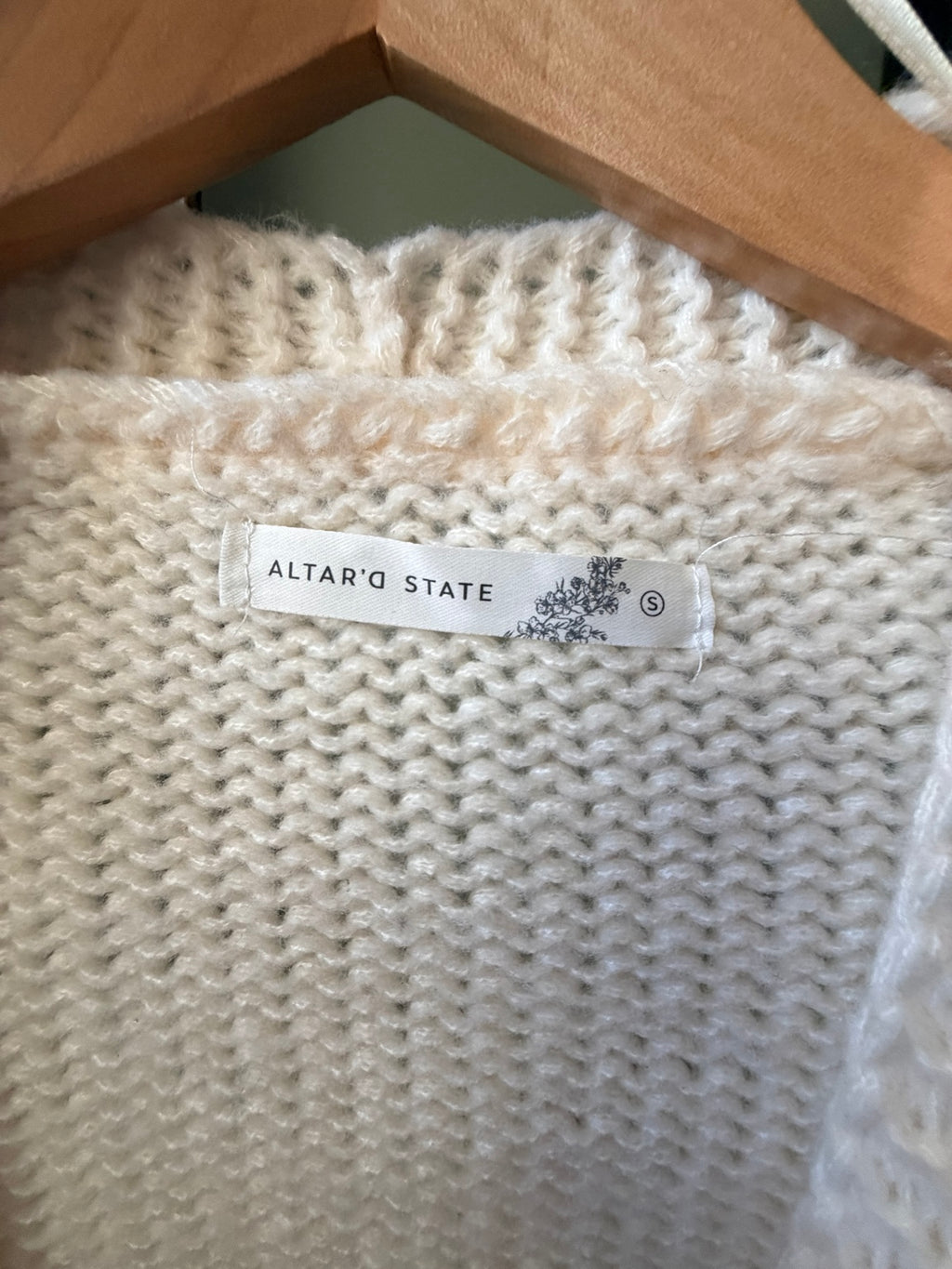 Altar'd State cable knit cardigan detail