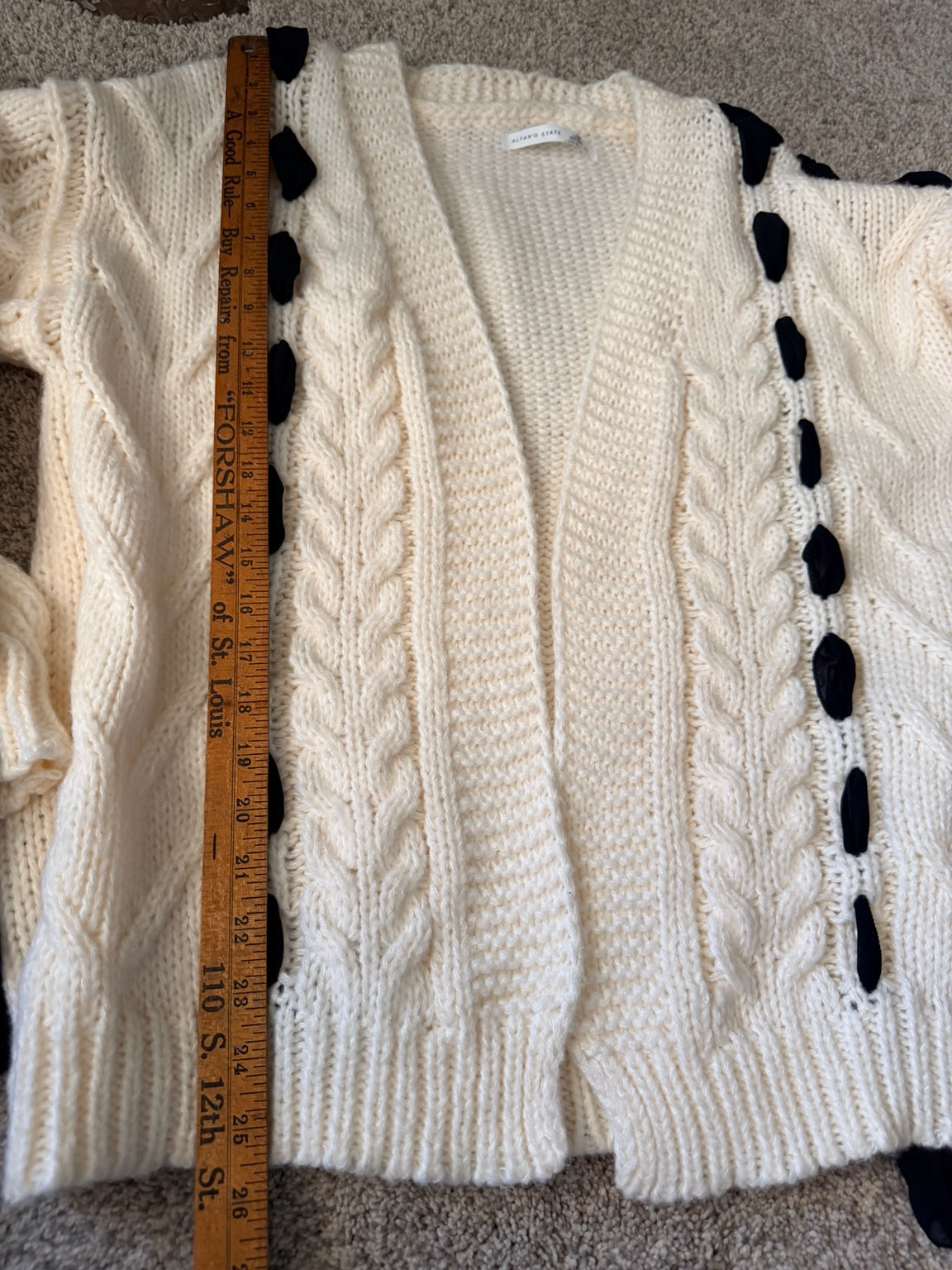 Altar'd State cream cardigan measurement
