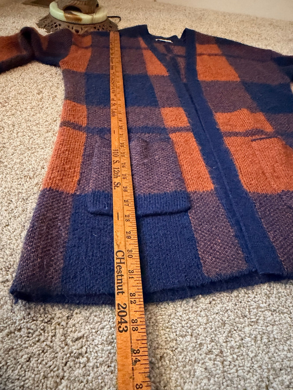 American Eagle plaid cardigan length measurement