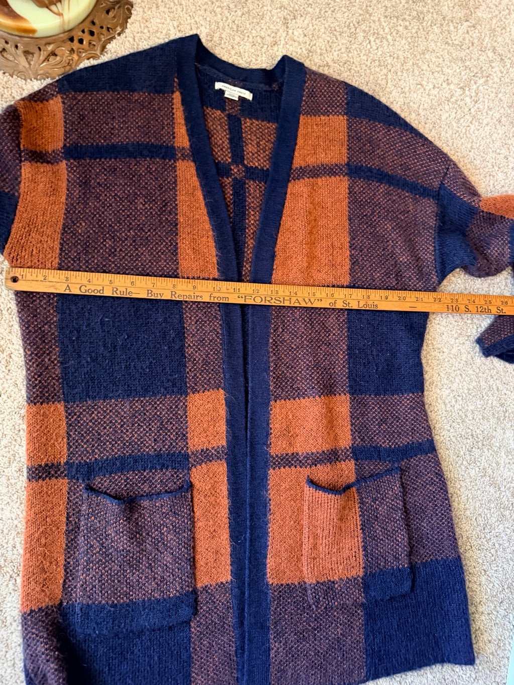 American Eagle plaid cardigan pit to pit measurement