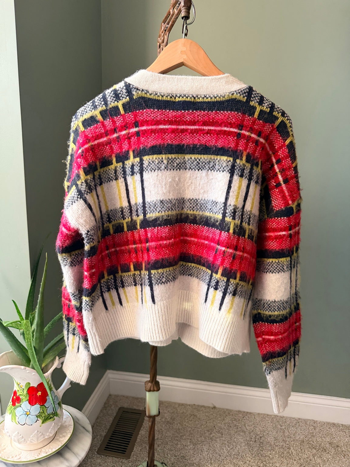 A.N.A plaid cardigan knit detail