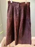 Genuine Leather Chocolate Brown Snap Front Midi Maxi Skirt Vintage Boho