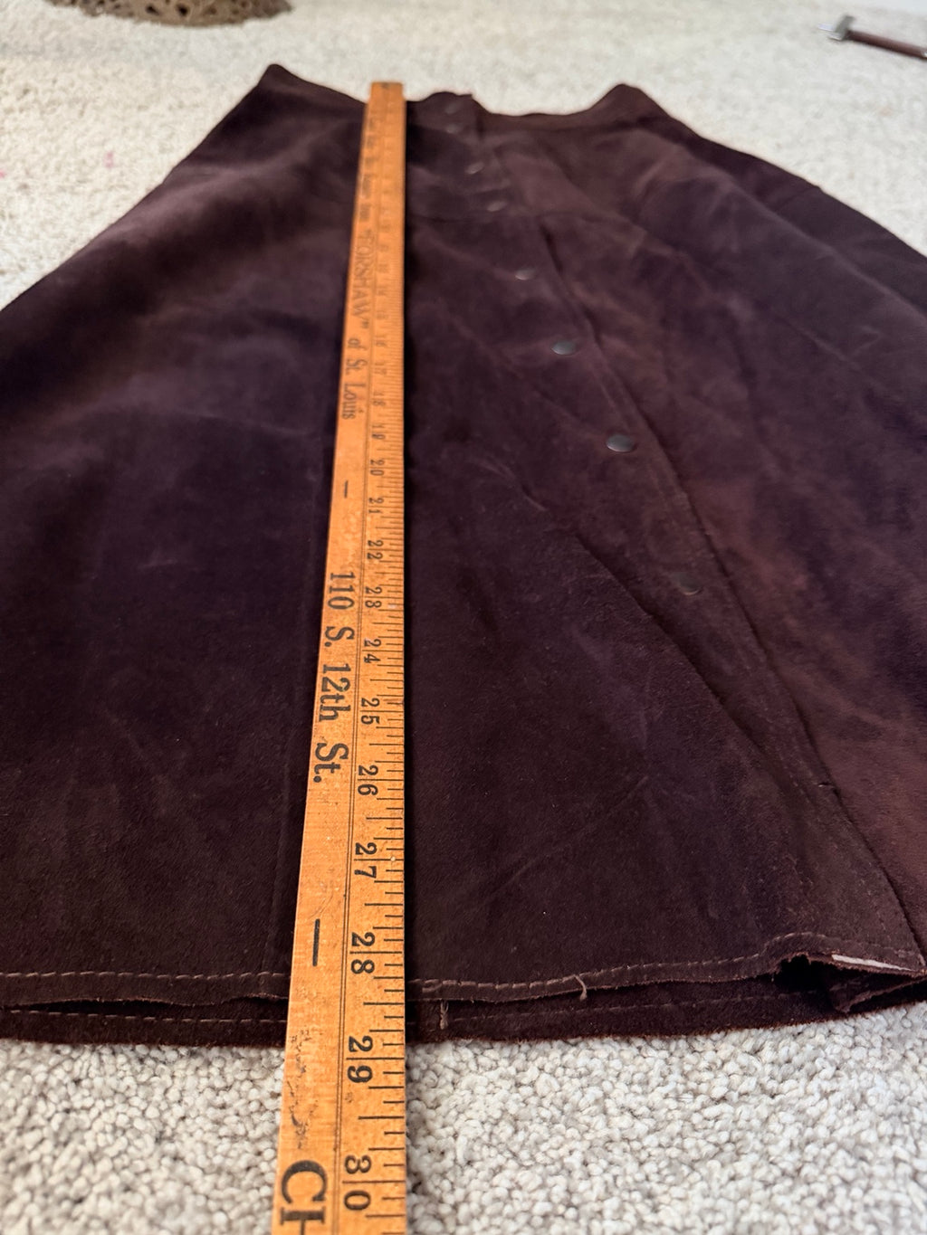 Chocolate brown leather skirt length measurement