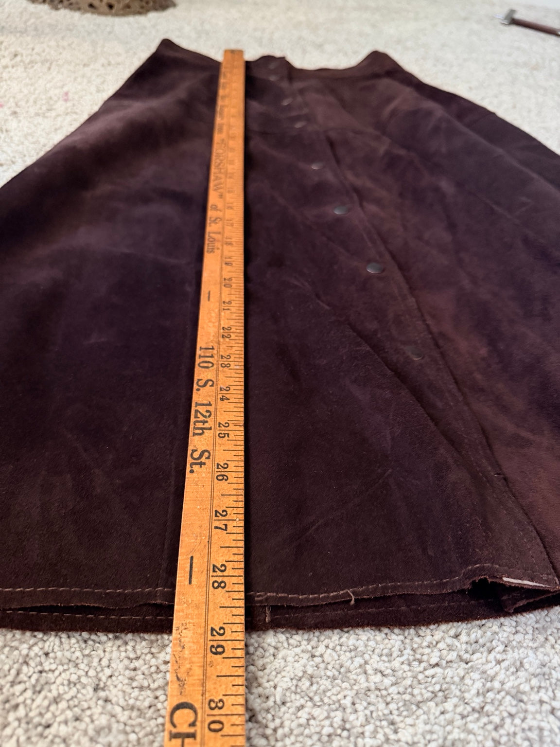 Chocolate brown leather skirt length measurement