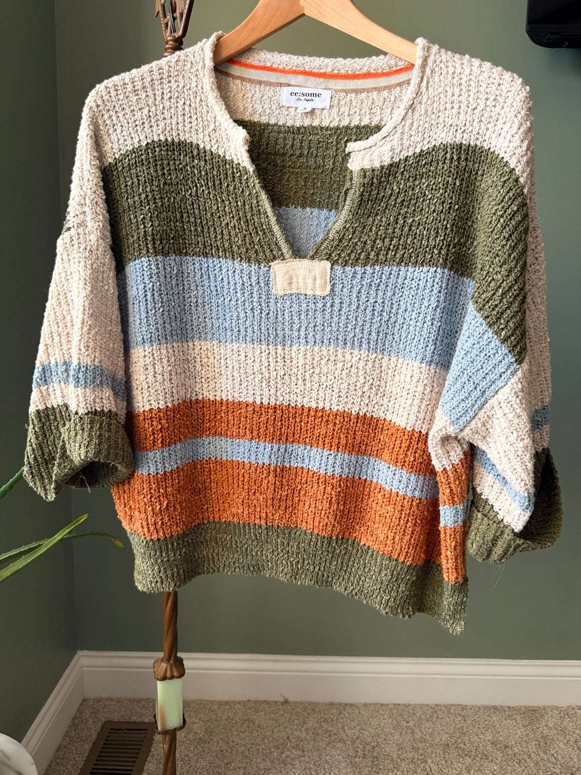 ee:some Los Angeles colorblock striped open knit sweater front