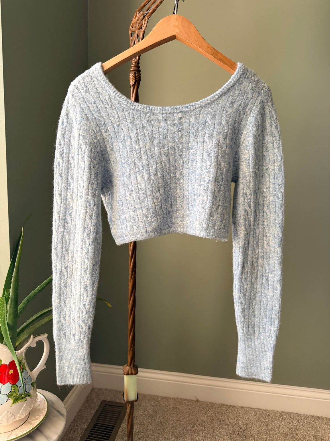 Future Collective Reese Blutstein blue cable knit crop top and maxi skirt set
