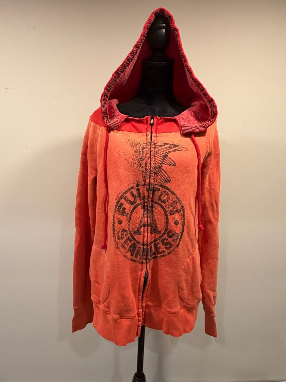 We The Free Free People Faded Orange Eagle Graphic Zip Hoodie Womens L GT-0211