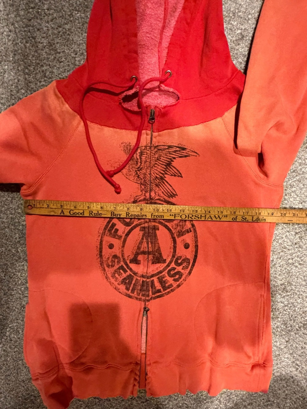 We The Free Free People Faded Orange Eagle Graphic Zip Hoodie Womens L GT-0211