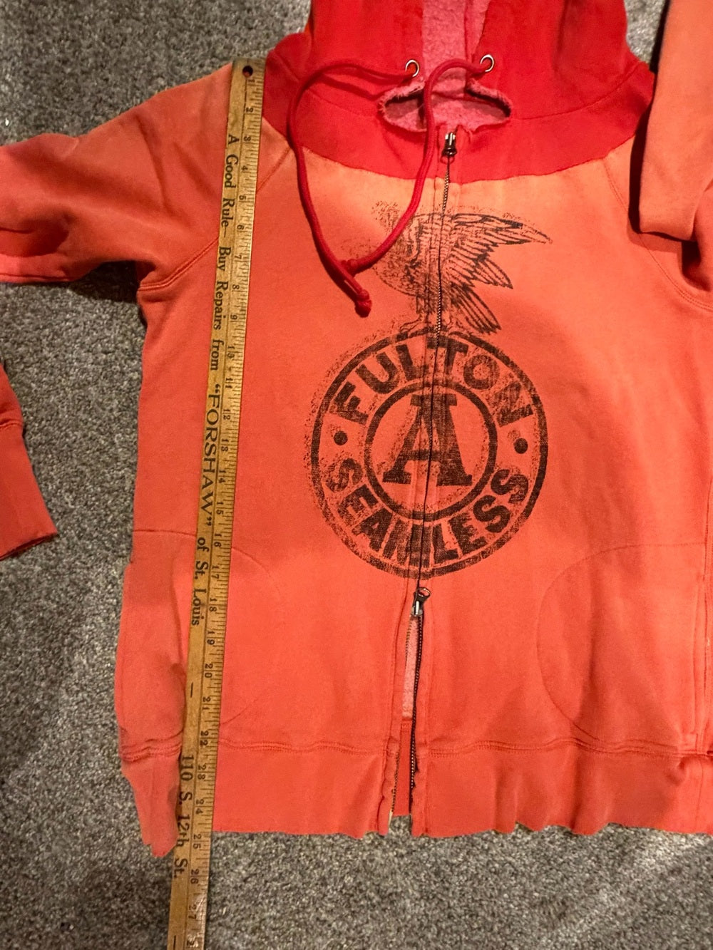 We The Free Free People Faded Orange Eagle Graphic Zip Hoodie Womens L GT-0211