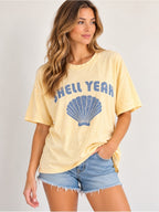 GT-0116 Aerie Shell Yeah Oversized Graphic Tee M Yellow Seashell Beach