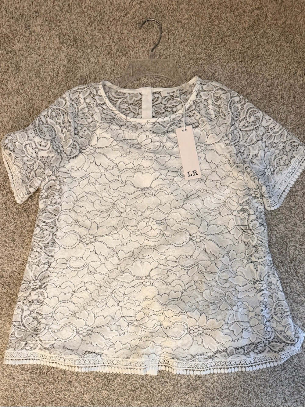 GT-70 Lace Overlay Short Sleeve Blouse - White by Lynn Ryann