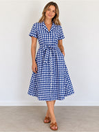 GT-0128 Polo Ralph Lauren 100% Linen Gingham Maxi Shirt Dress 14 Belted