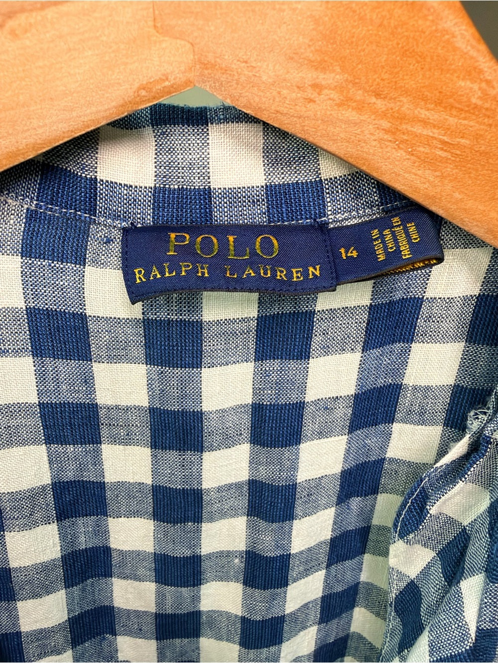 GT-0128 Polo Ralph Lauren 100% Linen Gingham Maxi Shirt Dress 14 Belted