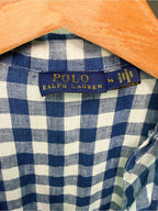 GT-0128 Polo Ralph Lauren 100% Linen Gingham Maxi Shirt Dress 14 Belted