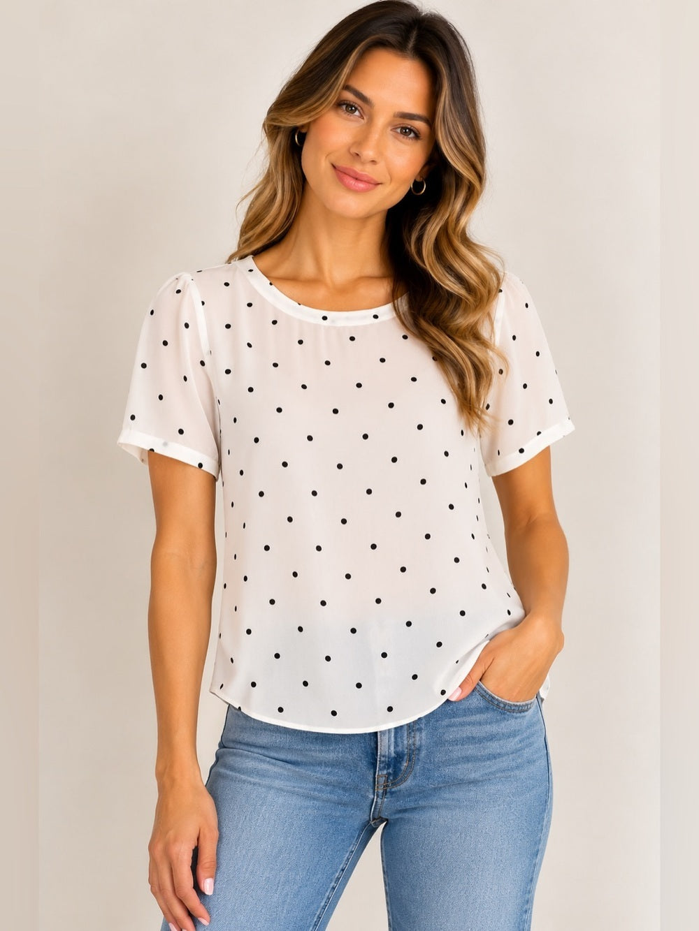 GT-69 Polka Dot Short Sleeve Blouse in White by Lee Soleil