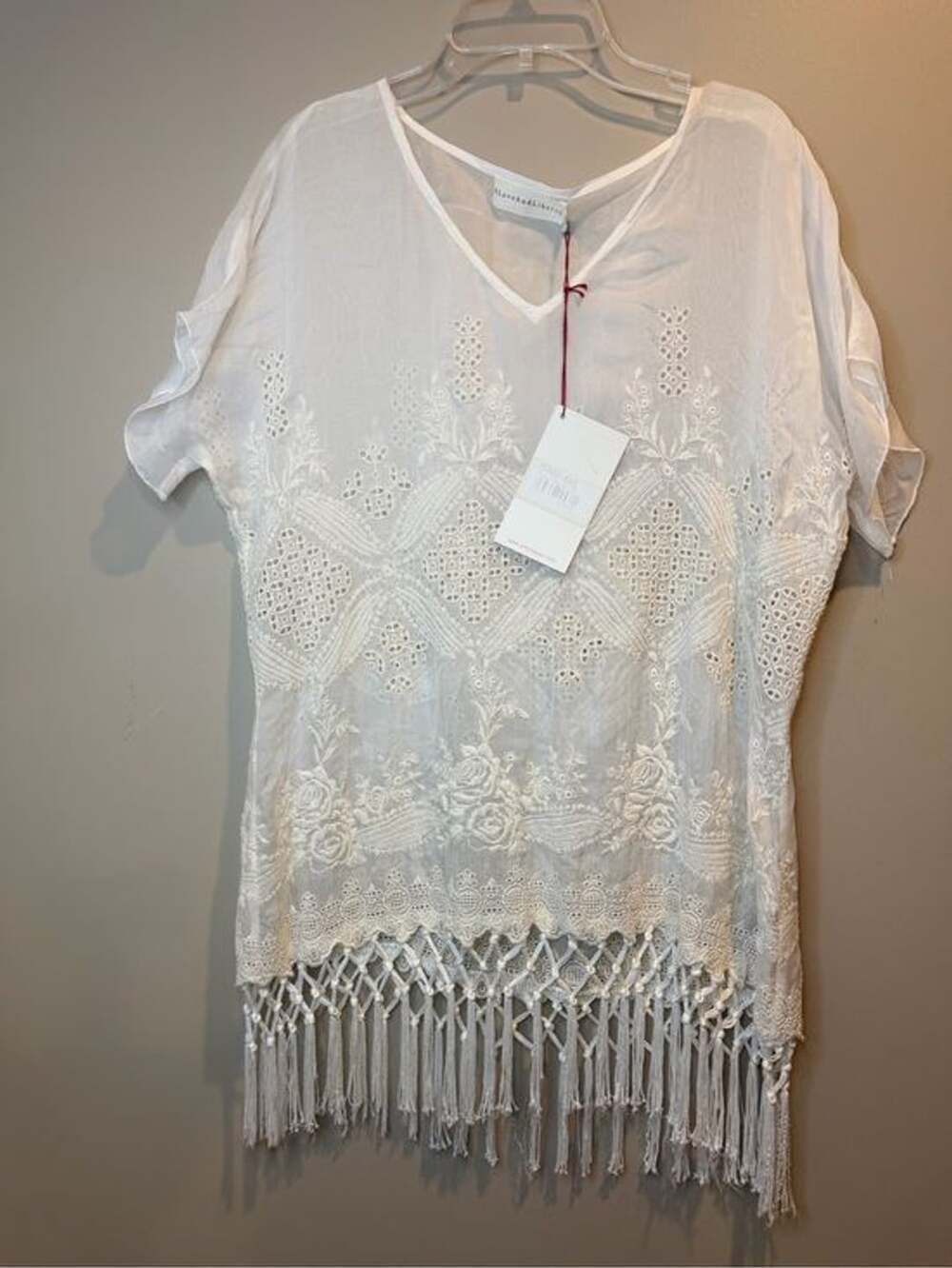 Johnny Was White Embroidered Fringe Tunic Boho Resort XS NWT
